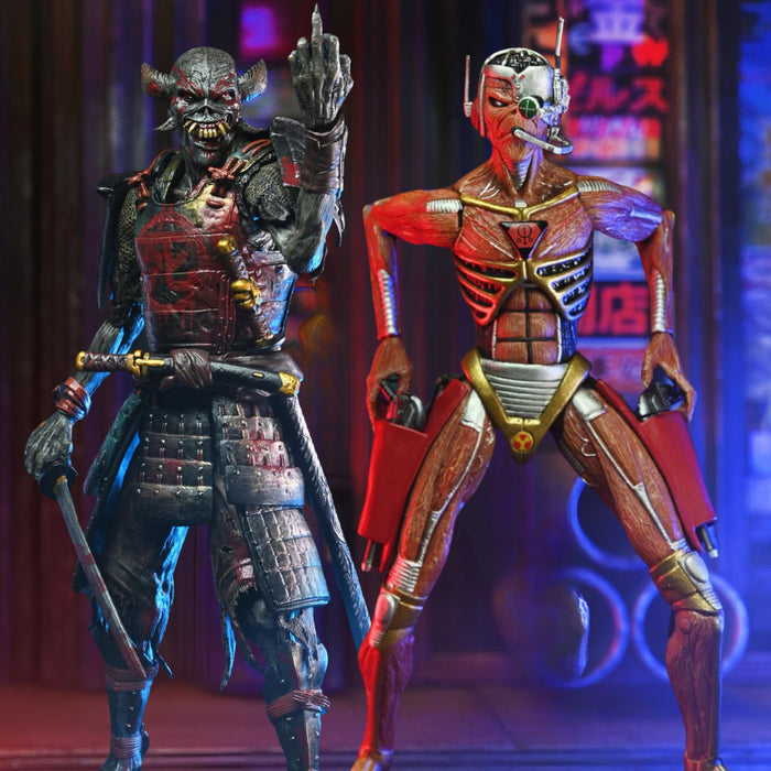 NECA Iron Maiden Future Past World Tour Ultimate Senjutsu Eddie and Somewhere in Time Eddie 2-Pack