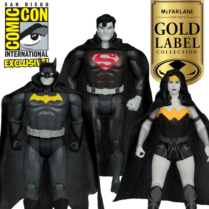 DC Super Powers SDCC Exclusive Gold Label Batman, Superman, & Wonder Woman 3-Pack (Black & White Accent)