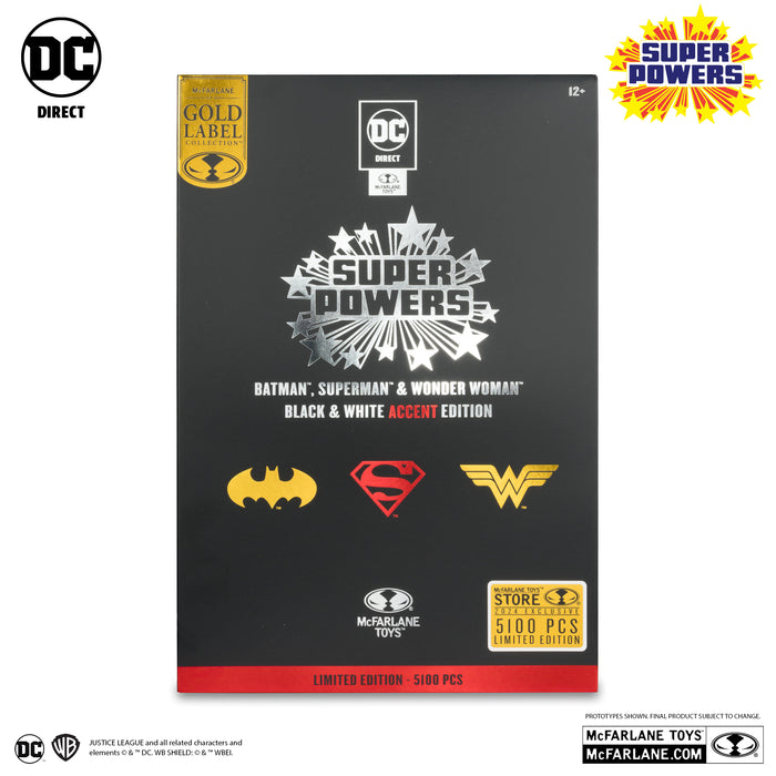 DC Super Powers SDCC Exclusive Gold Label Batman, Superman, & Wonder Woman 3-Pack (Black & White Accent)