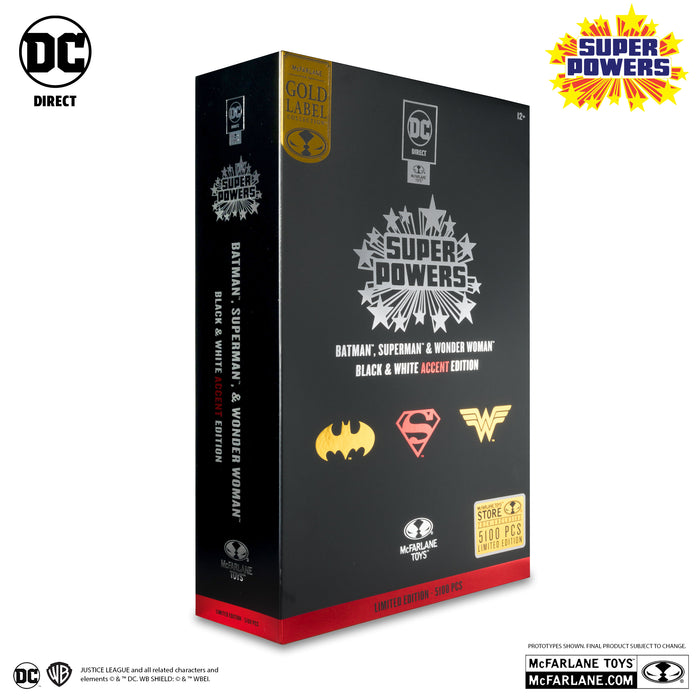 DC Super Powers SDCC Exclusive Gold Label Batman, Superman, & Wonder Woman 3-Pack (Black & White Accent)